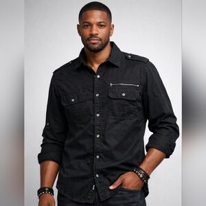Rock & Republic Black Easy-Care Fabric Shirt
